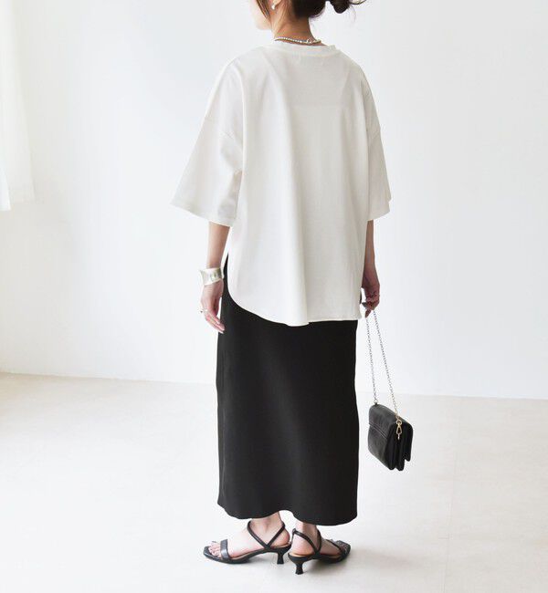 quaranciel「quaranciel:〈接触冷感/汗染み防止加工/洗濯機可能〉ラウンドヘム クルー ビッグ TEE」|Tシャツ・カットソー|