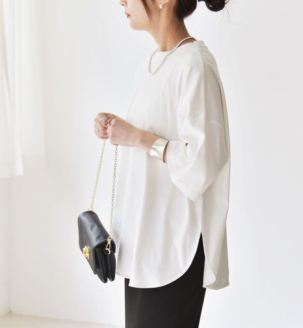 quaranciel「quaranciel:〈接触冷感/汗染み防止加工/洗濯機可能〉ラウンドヘム クルー ビッグ TEE」|Tシャツ・カットソー|