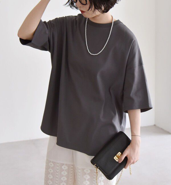 quaranciel「quaranciel:〈接触冷感/汗染み防止加工/洗濯機可能〉ラウンドヘム クルー ビッグ TEE」|Tシャツ・カットソー|