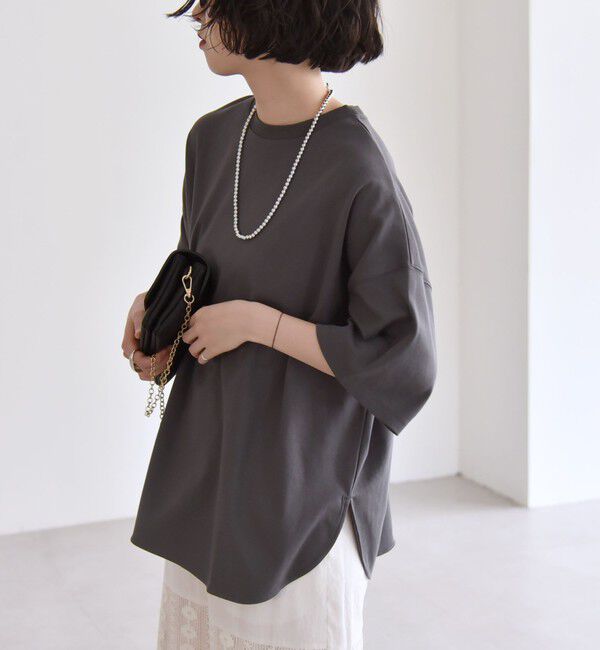 quaranciel「quaranciel:〈接触冷感/汗染み防止加工/洗濯機可能〉ラウンドヘム クルー ビッグ TEE」|Tシャツ・カットソー|