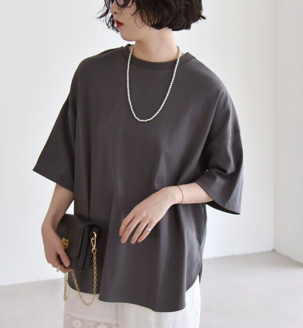 quaranciel「quaranciel:〈接触冷感/汗染み防止加工/洗濯機可能〉ラウンドヘム クルー ビッグ TEE」|Tシャツ・カットソー|