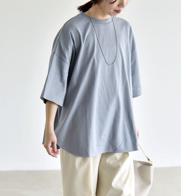 quaranciel「quaranciel:〈接触冷感/汗染み防止加工/洗濯機可能〉ラウンドヘム クルー ビッグ TEE」|Tシャツ・カットソー|