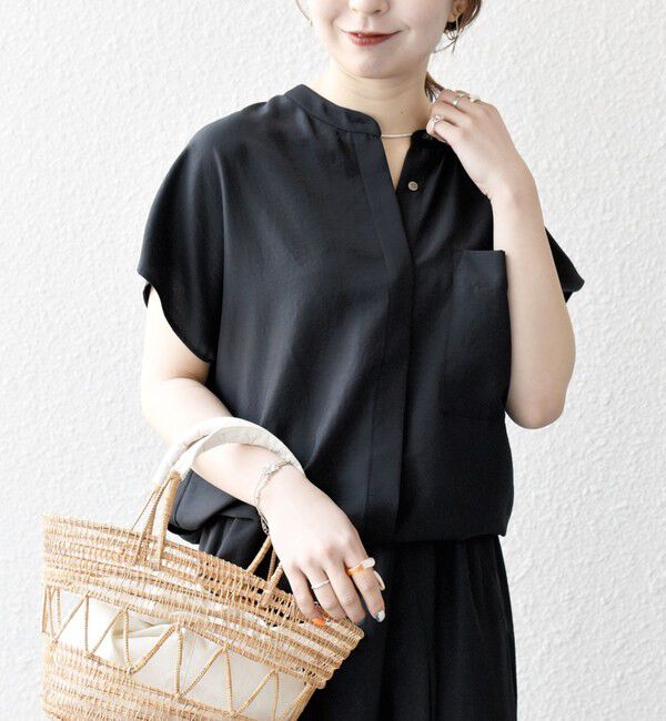 SHIPS any「SHIPS any:〈洗濯機可能〉グロッシー ドロスト バンドカラー フレンチ シャツ」|シャツ・ブラウス|