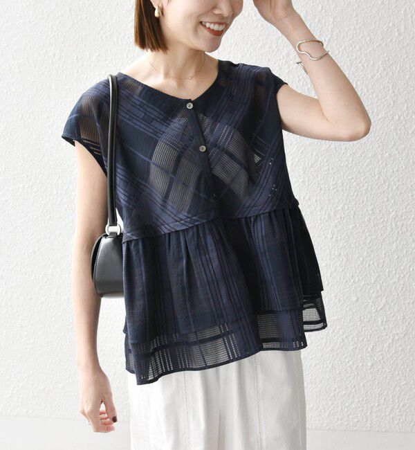 SHIPS any「SHIPS any:〈洗濯機可能〉シアー チェック ティアード ペプラム 2WAY ブラウス」|シャツ・ブラウス|