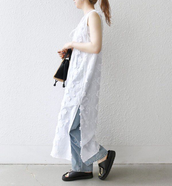 SHIPS any「SHIPS any:〈手洗い可能〉3D フラワー エンブロイダリー ロング ワンピース」|ワンピース|