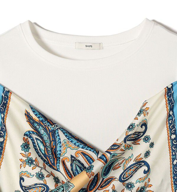 SHIPS for women「【WEB限定】〈手洗い可能〉スカーフ コンビ TEE」|Tシャツ・カットソー|
