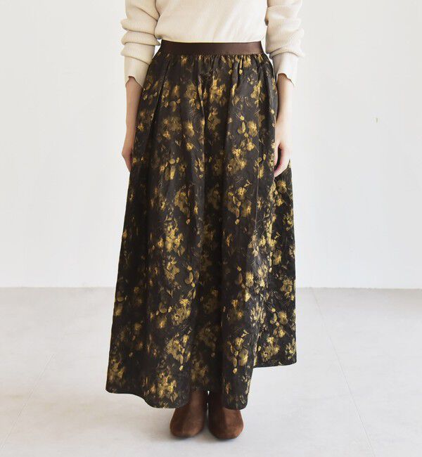 quaranciel「quaranciel:〈洗濯機可能〉フラワー ジャカード タック ギャザー フレア スカート」|フレア|