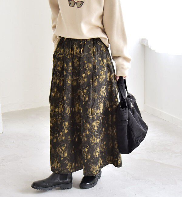 quaranciel「quaranciel:〈洗濯機可能〉フラワー ジャカード タック ギャザー フレア スカート」|フレア|