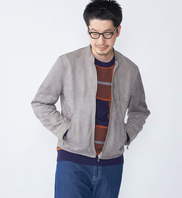 SHIPS「SHIPS: ポリエステル フェイク スエード シングル ライダース」|ライダースジャケット|グレー