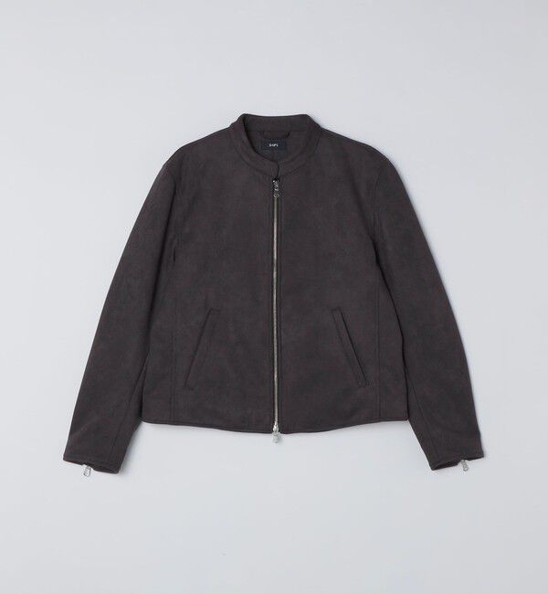 SHIPS「SHIPS: ポリエステル フェイク スエード シングル ライダース」|ライダースジャケット|ダークグレー