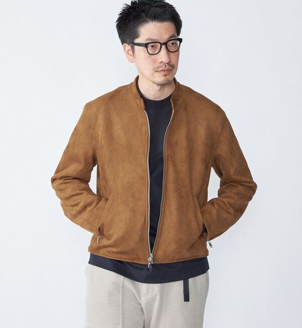 SHIPS「SHIPS: ポリエステル フェイク スエード シングル ライダース」|ライダースジャケット|ベージュ