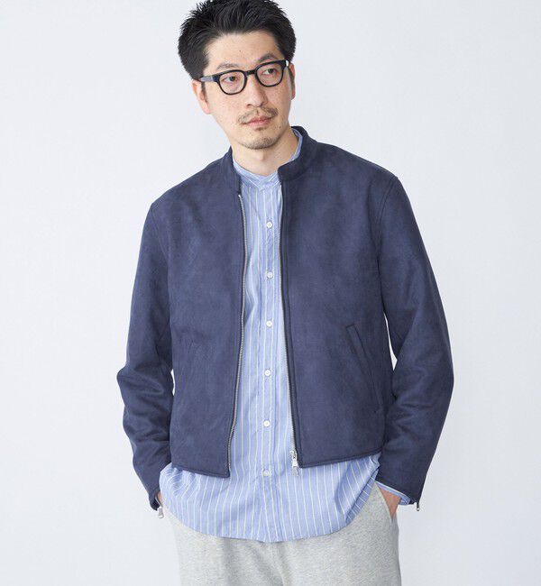 SHIPS「SHIPS: ポリエステル フェイク スエード シングル ライダース」|ライダースジャケット|ネイビー
