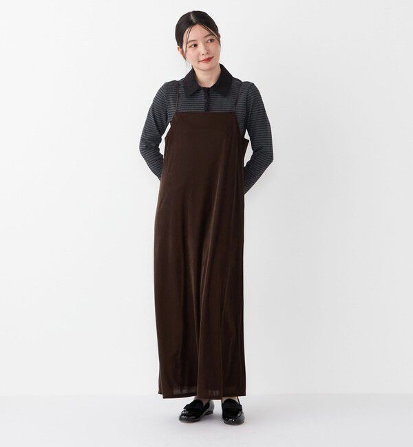 SHIPS Colors 「SHIPS Colors:〈手洗い可能〉ポリエステルベロア キャミ ワンピース」|ワンピース|ブラウン