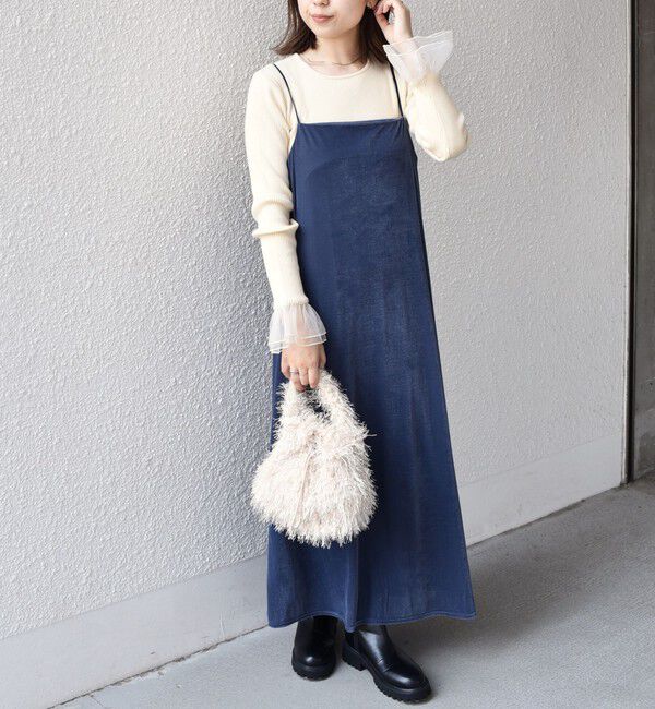 SHIPS Colors 「SHIPS Colors:〈手洗い可能〉ポリエステルベロア キャミ ワンピース」|ワンピース|ブルー