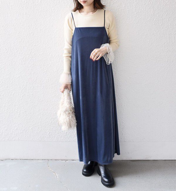 SHIPS Colors 「SHIPS Colors:〈手洗い可能〉ポリエステルベロア キャミ ワンピース」|ワンピース|