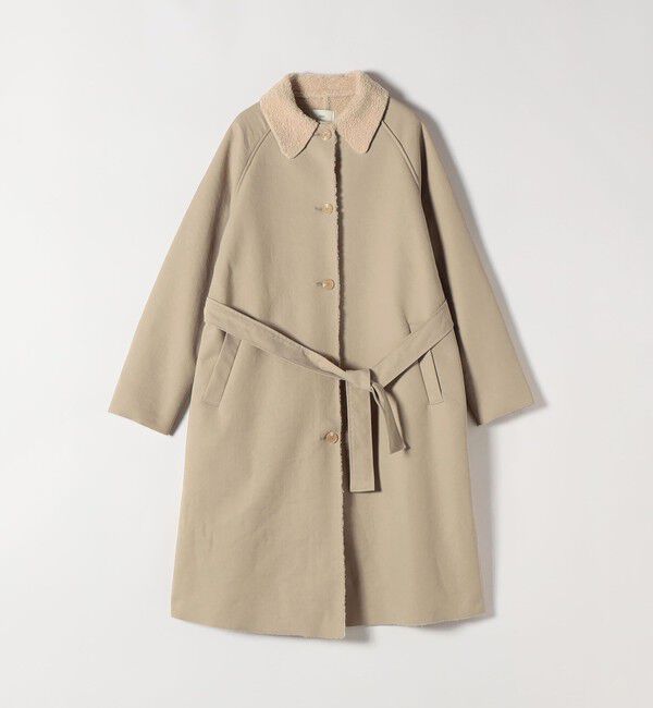 SHIPS any「FLAT YOU: ポリエステル ムートン ボア ロング コート」|ステンカラーコート|ベージュ