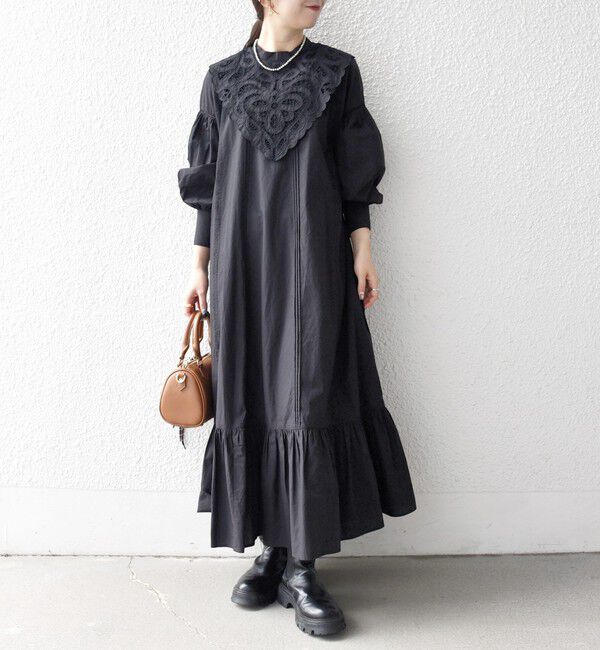 SHIPS any「bon_meur:〈洗濯機可能〉レース ビッグカラー ギャザー パフ シャツワンピース」|ワンピース|