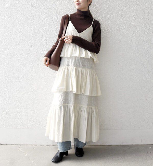 SHIPS any「bon_meur:〈洗濯機可能〉ロゴ エンブロイダリー ティアード キャミ ワンピース」|ワンピース|ナチュラル