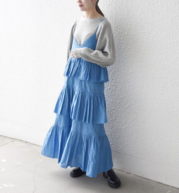 SHIPS any「bon_meur:〈洗濯機可能〉ロゴ エンブロイダリー ティアード キャミ ワンピース」|ワンピース|ブルー