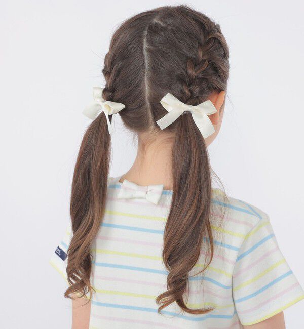 SHIPS KIDS「SHIPS KIDS:サテン リボン ヘアゴム 2コセット」|ヘアゴム・シュシュ|アイボリー