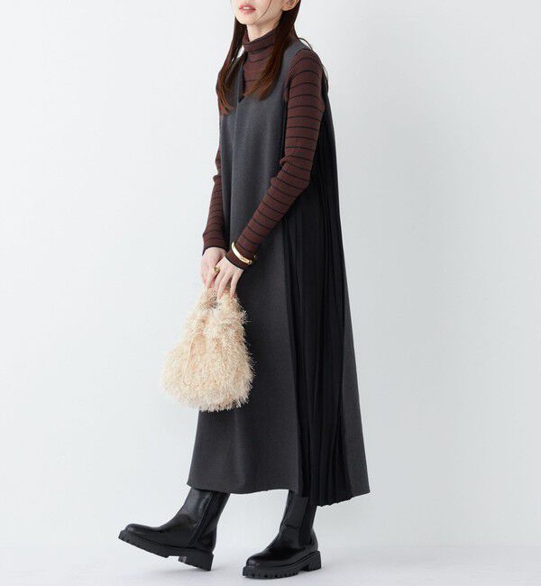 SHIPS Colors 「SHIPS Colors:〈手洗い可能〉プリーツ コンビ ジャンパー ワンピース」|ワンピース|ダークグレー