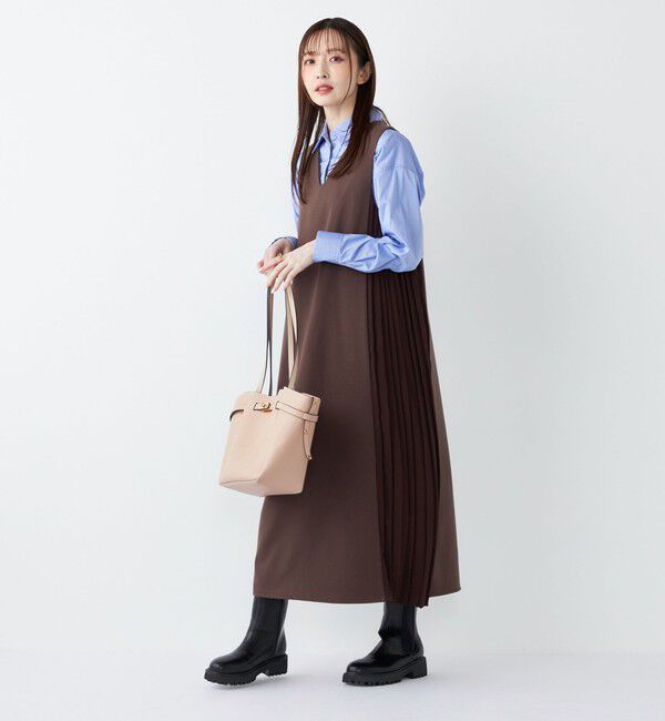 SHIPS Colors 「SHIPS Colors:〈手洗い可能〉プリーツ コンビ ジャンパー ワンピース」|ワンピース|