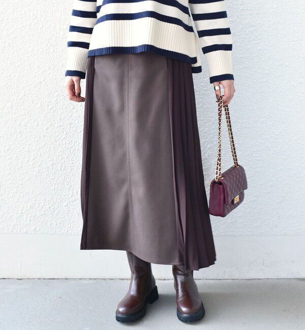 SHIPS Colors 「SHIPS Colors:〈手洗い可能〉プリーツ コンビ スカート」|スカート|ブラウン