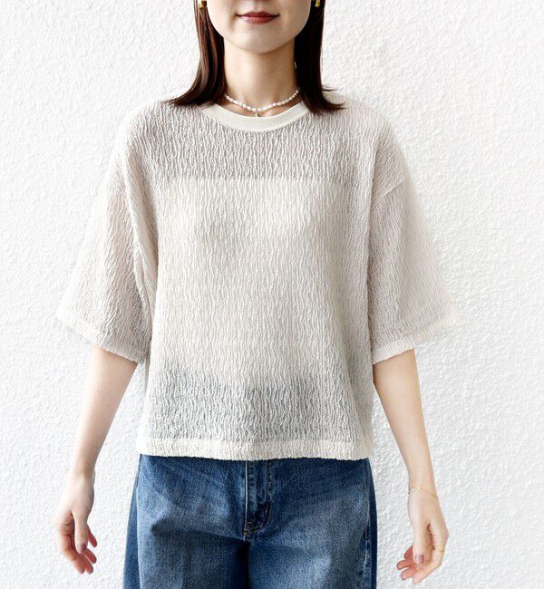 SHIPS for women「〈手洗い可能〉ランダム ブルーゼ 5分袖 プルオーバー」|Tシャツ・カットソー|