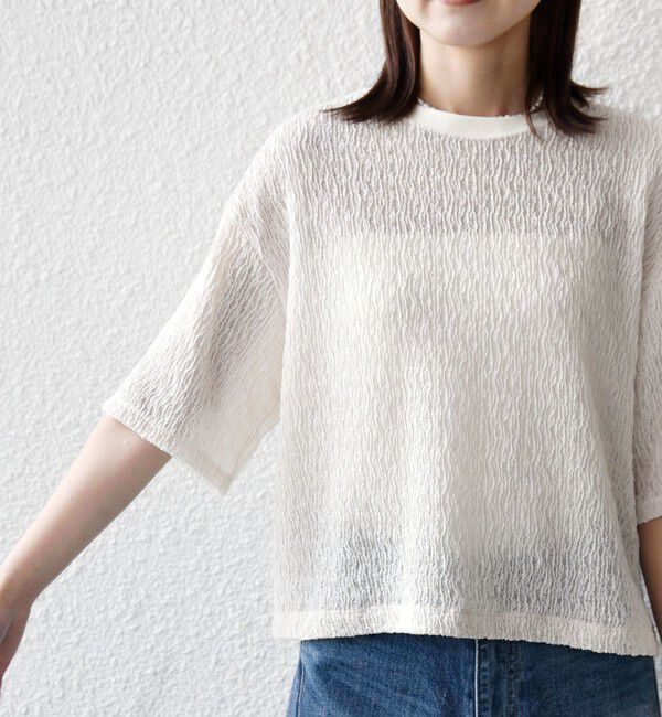 SHIPS for women「〈手洗い可能〉ランダム ブルーゼ 5分袖 プルオーバー」|Tシャツ・カットソー|