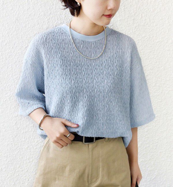 SHIPS for women「〈手洗い可能〉ランダム ブルーゼ 5分袖 プルオーバー」|Tシャツ・カットソー|