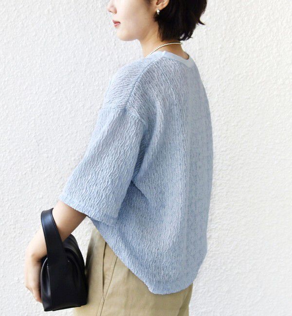 SHIPS for women「〈手洗い可能〉ランダム ブルーゼ 5分袖 プルオーバー」|Tシャツ・カットソー|