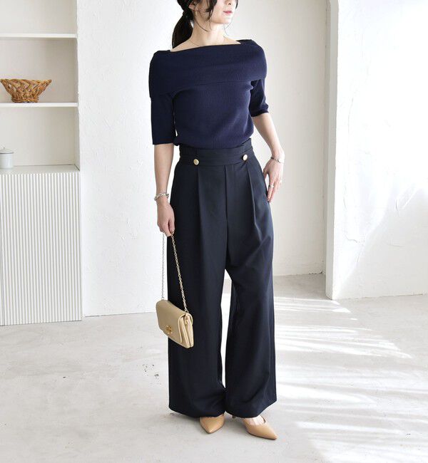 quaranciel「quaranciel:〈洗濯機可能〉ゴールドボタン ハイウエスト ワイド パンツ」|その他|