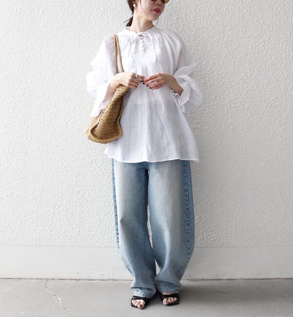 SHIPS any「SHIPS any:〈洗濯機可能〉リネン ボリューム スリーブ フレア ブラウス」|シャツ・ブラウス|