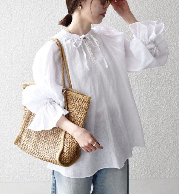 SHIPS any「SHIPS any:〈洗濯機可能〉リネン ボリューム スリーブ フレア ブラウス」|シャツ・ブラウス|