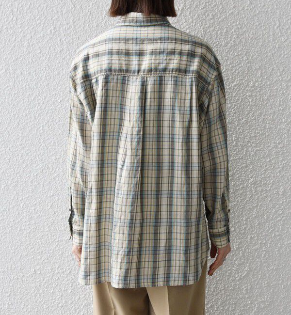 SHIPS any「SHIPS any:〈洗濯機可能〉リネン ミックス レギュラーカラー ルーズ 刺繍 シャツ（チェック）」|シャツ・ブラウス|