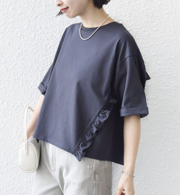 SHIPS for women「【WEB限定】〈接触冷感〉オーガニック コットン フリル TEE」|Tシャツ・カットソー|ダークグレー