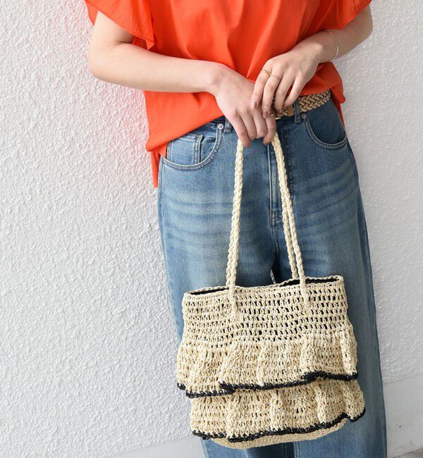 SHIPS Colors 「《予約》SHIPS Colors:ペーパー フリル トート◆」|かごバッグ|ナチュラル