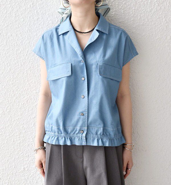 SHIPS any「《予約》SHIPS any:〈洗濯機可能〉シャンブレー デニム フレンチスリーブ ドロスト シャツ」|シャツ・ブラウス|