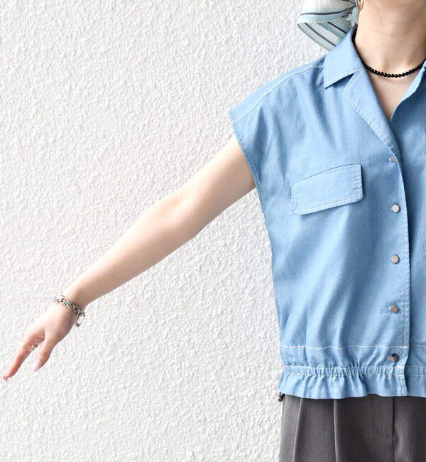 SHIPS any「《予約》SHIPS any:〈洗濯機可能〉シャンブレー デニム フレンチスリーブ ドロスト シャツ」|シャツ・ブラウス|