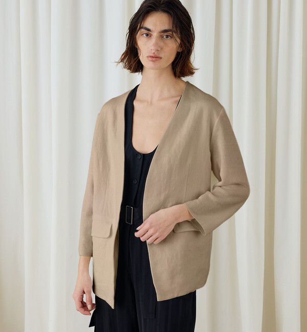 DES PRES「ファブリックコンビ Vカラージャケット」|ノーカラージャケット|