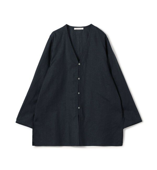 GALERIE VIE「リネンポプリン サイドスリットカラーレスシャツ」|シャツ・ブラウス|69 ネイビー