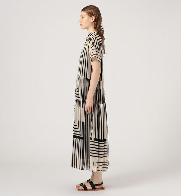 GALERIE VIE「ストライプシルクストレッチ ギャザーシャツドレス」|ワンピース|