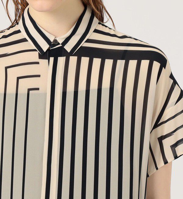 GALERIE VIE「ストライプシルクストレッチ ギャザーシャツドレス」|ワンピース|