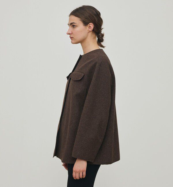 DES PRES「ミルドウール ショートコート」|ノーカラーコート|