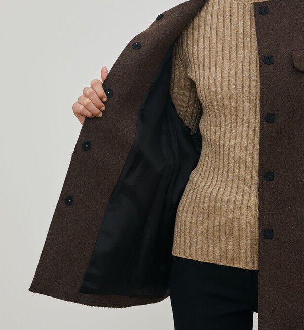 DES PRES「ミルドウール ショートコート」|ノーカラーコート|