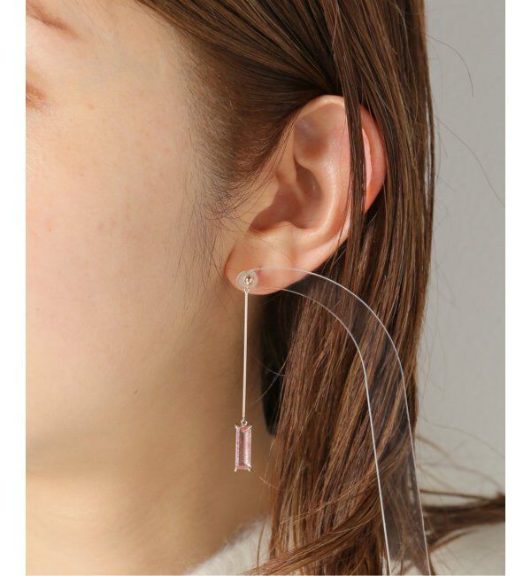  「K10・ストロベリークォーツ スクエアストーン ピアス(両耳)」|ピアス|