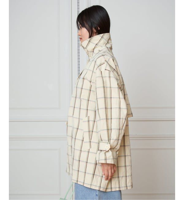 IENA LA BOUCLE「IENA LA BOUCLE P/Lチェックステンカラーハーフコート」|ステンカラーコート|