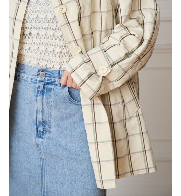 IENA LA BOUCLE「IENA LA BOUCLE P/Lチェックステンカラーハーフコート」|ステンカラーコート|