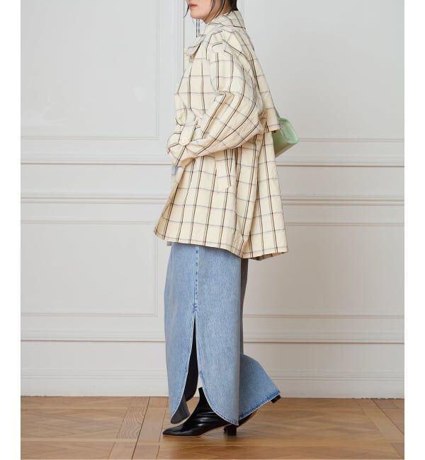 IENA LA BOUCLE「IENA LA BOUCLE P/Lチェックステンカラーハーフコート」|ステンカラーコート|