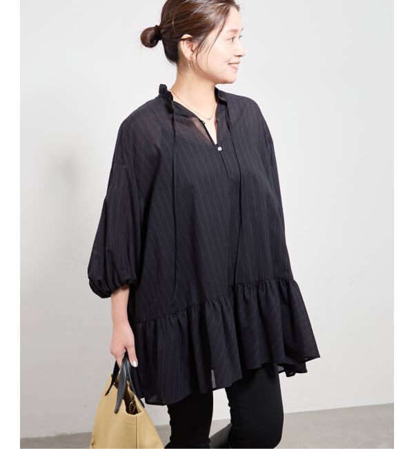 JOURNAL STANDARD「ピンストライプボイルAラインチュニックブラウス」|シャツ・ブラウス|ブラック